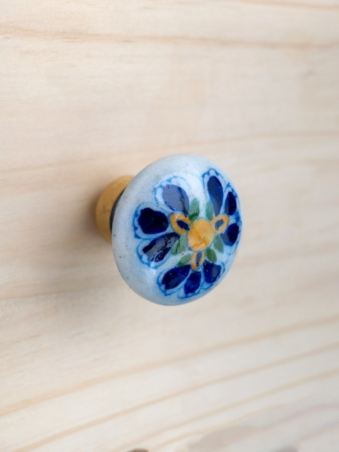 

Neerja White & Blue Floral Jaipur Blue Pottery Handmade Cabinet Knob - Big