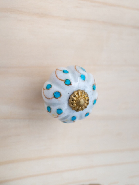 

Neerja White & Turquoise Blue Floral Jaipur Blue Pottery Handmade Cabinet Knob - Big