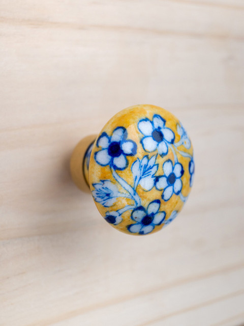 

Neerja Yellow & White Printed Jaipur Blue Pottery Handmade Ceramic Cabinet Knob