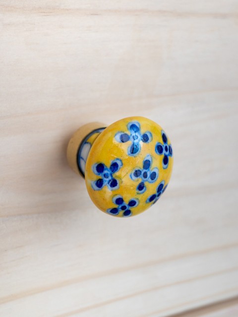 

Neerja Yellow & Blue Handmade Jaipur Blue Pottery Ceramic Cabinet Knob - Small