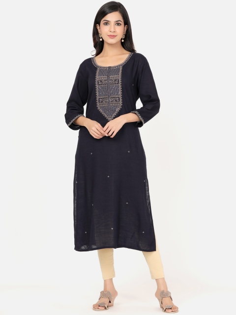 

PK Fashions Women Black Yoke Embroidered Mirror Work A-line Kurta