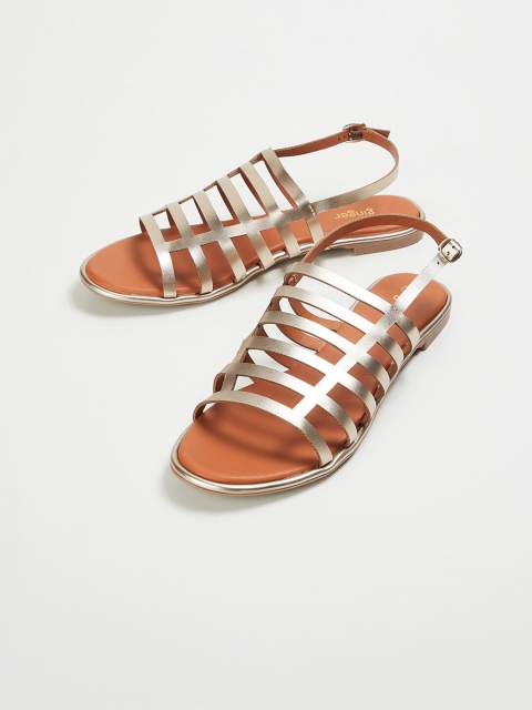 

Ginger by Lifestyle Women Gold-Toned Textured Open Toe Flats