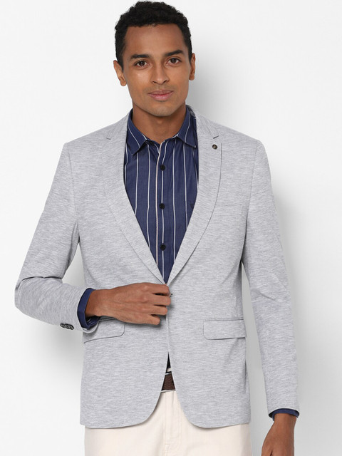 

Allen Solly Men Grey Self Design Slim-Fit Pure Cotton Single-Breasted Formal Blazer