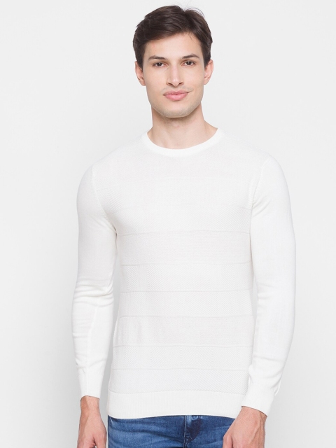 

SPYKAR Men White Cable Knit Pullover Pure Cotton Sweater