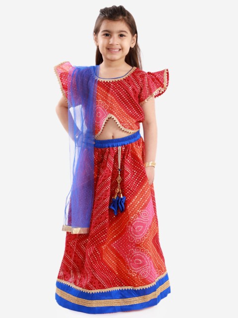 

KID1 Girls Red & Blue Printed Ready to Wear Lehenga & Blouse With Dupatta