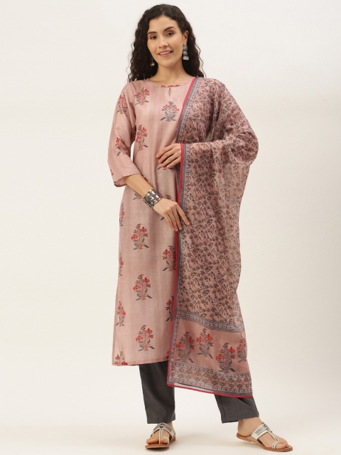 

shiloh Women Pink & Charcoal Grey Ethnic Motifs Print Kurta with Trousers & Dupatta