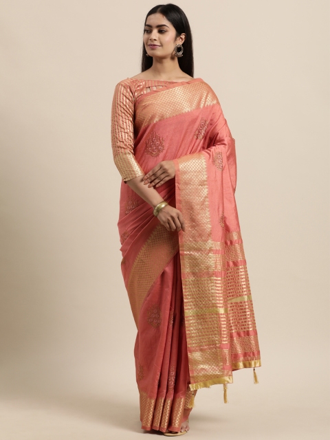 

Mitera Peach-Coloured Ethnic Motifs Embroidery Poly Silk Saree