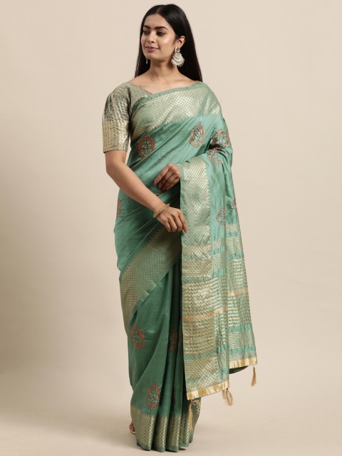 

Mitera Green Ethnic Motifs Embroidery Poly Silk Saree