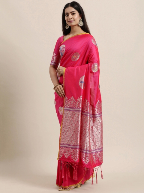 

Mitera Pink Ethnic Motifs Zari Jacquard Poly Silk Banarasi Saree