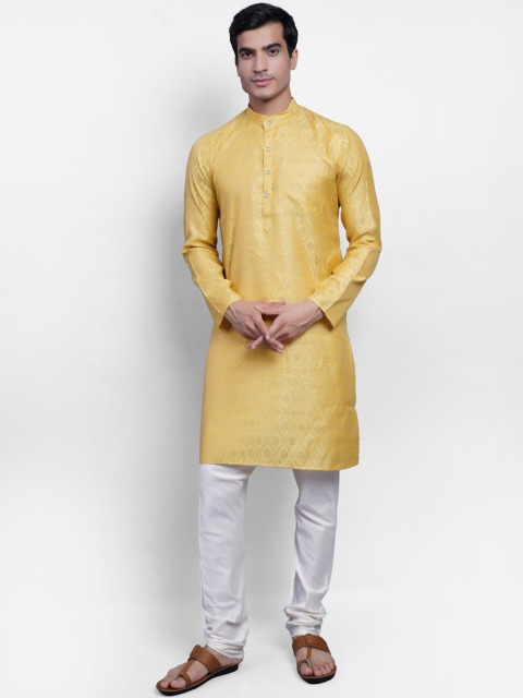 

Wintage Men Yellow & White Ethnic Motifs Printed Kurta With Churidar