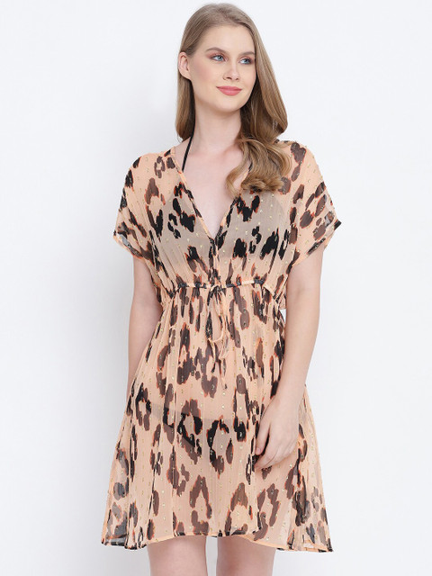 

Oxolloxo Women Brown & Black Animal Printed Cover-Up Swimwear