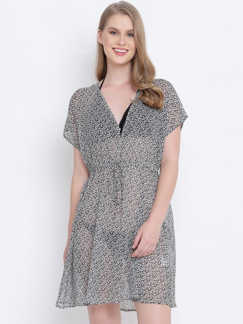 

Oxolloxo Women Grey & Black Animal Printed Cover-Up Dress