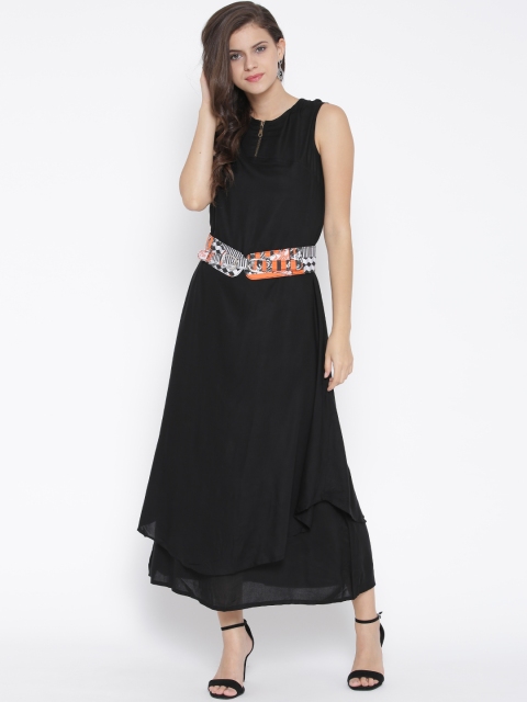 

AKKRITI BY PANTALOONS Women Black Solid Maxi Dress