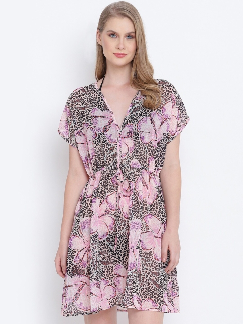 

Oxolloxo Women Pink & Brown Printed Cover-Up Dress