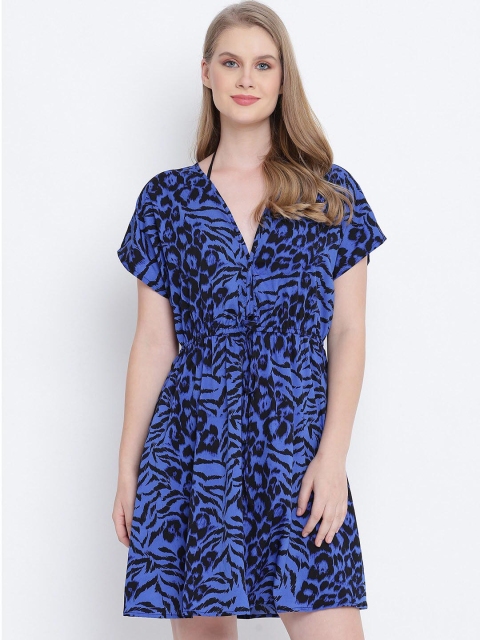 

Oxolloxo Women Blue & Black Printed Kaftan Cover-Up Dress