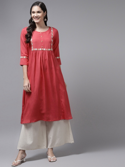 

Yufta Women Pink Embroidered Yoke Design Kurta