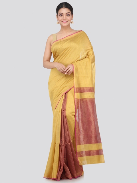 

PinkLoom Yellow & Pink Striped Pure Silk Handloom Saree
