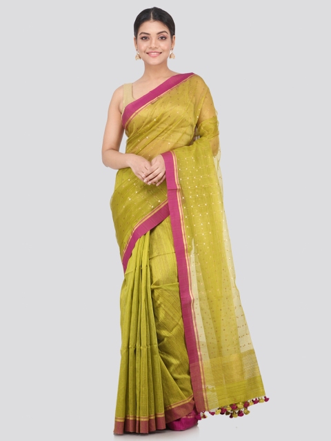 

PinkLoom Green & Fuchsia Silk Blend Handloom Saree