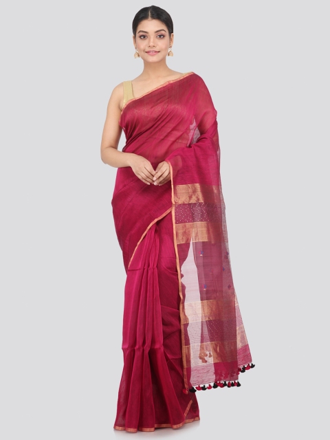 

PinkLoom Maroon Woven Design Zari Pure Linen Handloom Saree