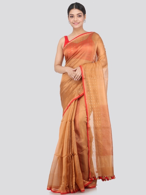 

PinkLoom Copper-Toned & Orange Silk Blend Handloom Sustainable Saree