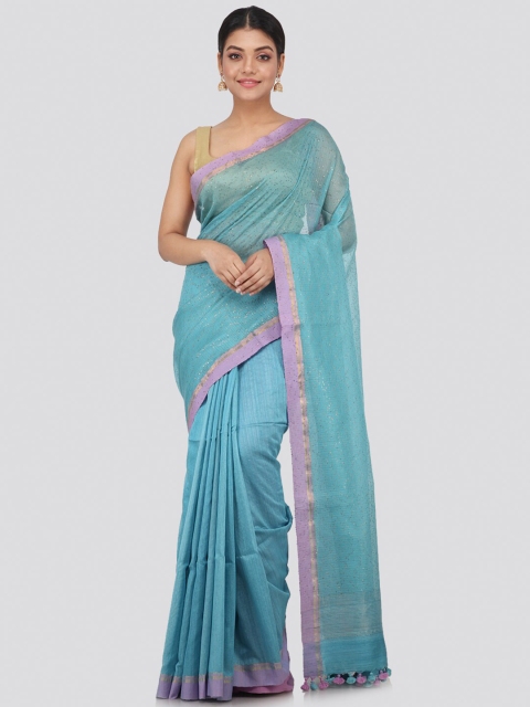 

PinkLoom Blue & Pink Embellished Silk Blend Handloom Sustainable Saree