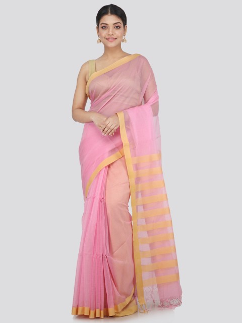 

PinkLoom Pink & Yellow Silk Cotton Handloom Saree