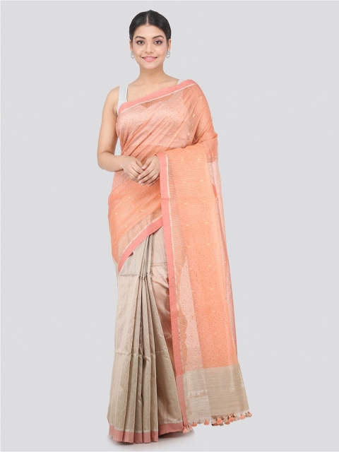 

PinkLoom Peach-Coloured & Beige Woven Design Silk Blend Handloom Saree