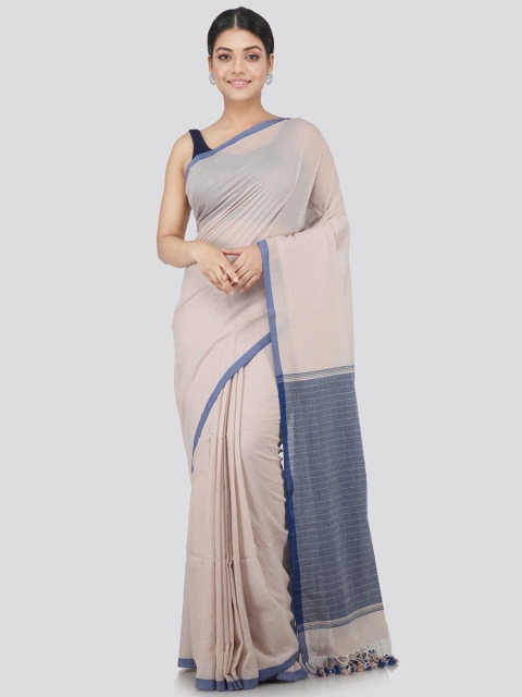 

PinkLoom Off White & Navy Blue Pure Cotton Handloom Sustainable Saree