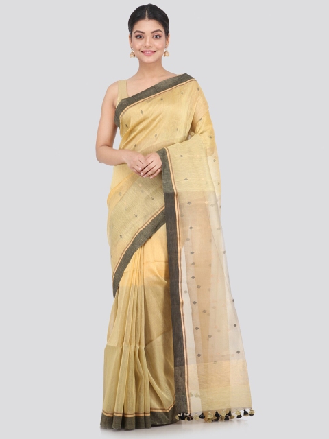 

PinkLoom Beige & Brown Woven Design Pure Linen Handloom Sustainable Saree