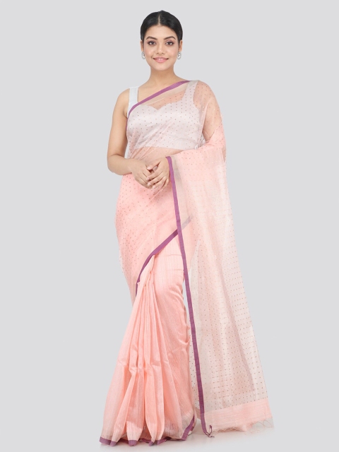 

PinkLoom Peach-Coloured & Fuchsia Silk Blend Handloom Sustainable Saree