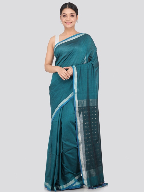 

PinkLoom Green & Silver-Toned Pure Cotton Handloom Saree