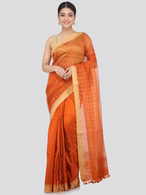 

PinkLoom Orange Woven Design Silk Blend Handloom Saree
