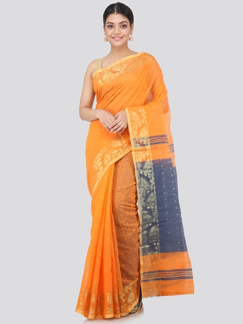 

PinkLoom Orange & Navy Blue Woven Design Pure Cotton Handloom Saree