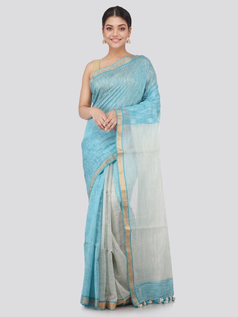 

PinkLoom Blue & Gold-Toned Silk Blend Handloom Saree