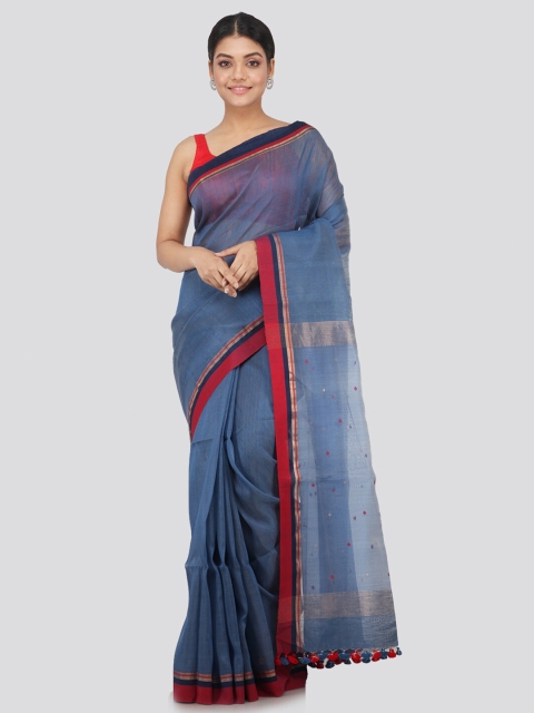 

PinkLoom Blue & Red Woven Design Pure Linen Saree