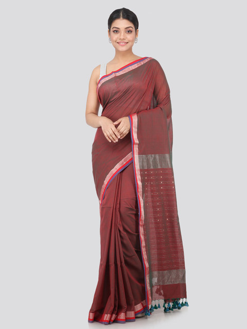 

PinkLoom Brown & Silver-Toned Woven Design Pure Cotton Sustainable Saree