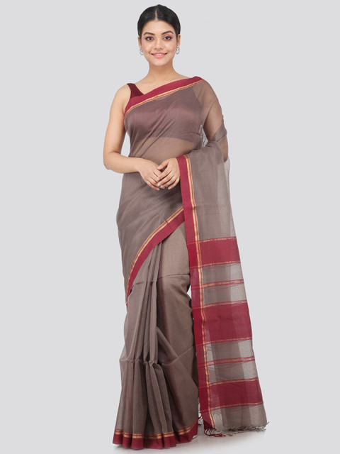 

PinkLoom Grey & Maroon Woven Design Silk Cotton Sustainable Saree