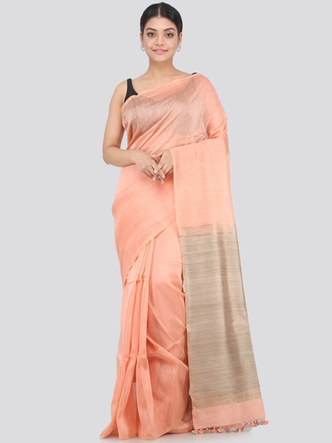 

PinkLoom Peach-Coloured & Grey Woven Design Pure Linen Saree