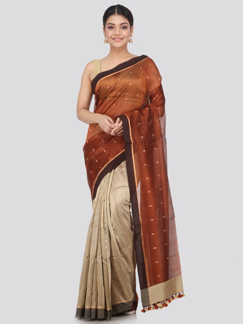 

PinkLoom Copper-Toned & Beige Woven Design Silk Blend Sustainable Saree