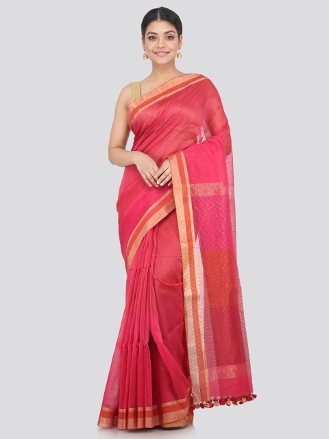 

PinkLoom Pink Woven Design Zari Pure Linen Saree