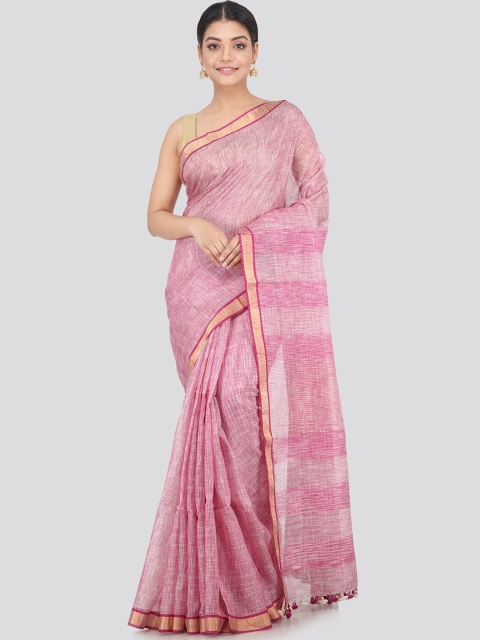 

PinkLoom Pink & White Woven Design Zari Silk Cotton Saree