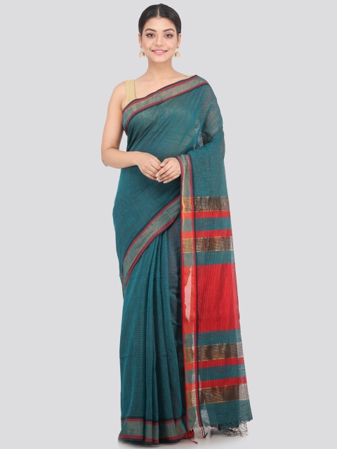 

PinkLoom Blue & Red Woven Design Zari Silk Cotton Sustainable Saree