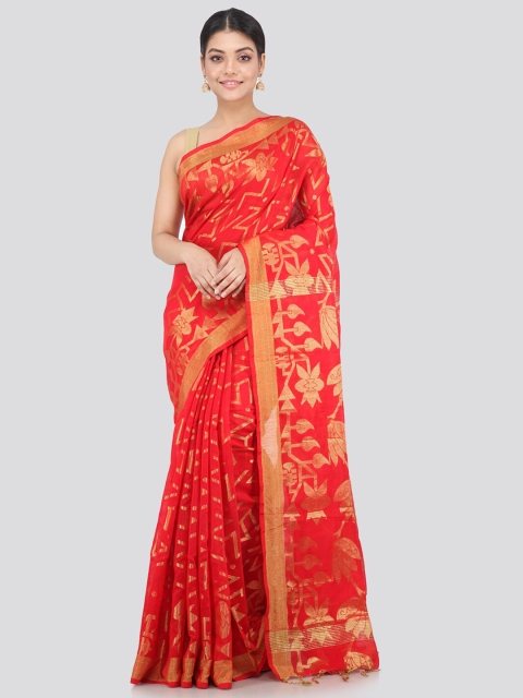 

PinkLoom Red & Gold-Toned Woven Design Sustainable Saree