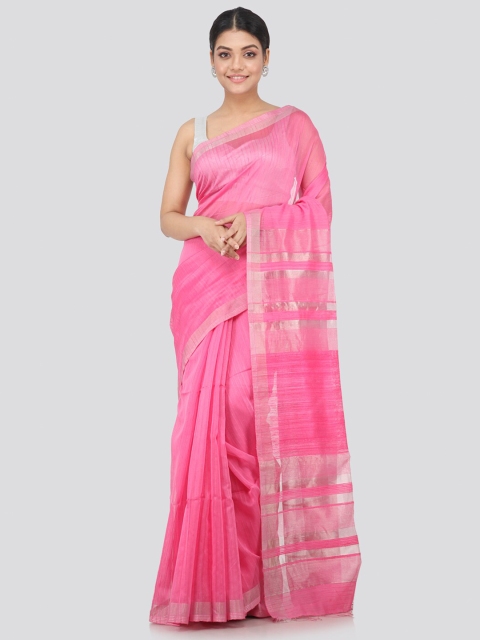 

PinkLoom Pink & Silver-Toned Woven Design Silk Cotton Saree
