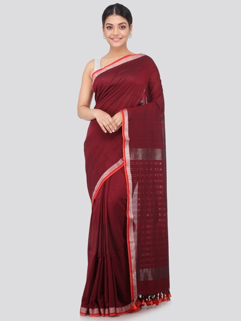 

PinkLoom Maroon & Orange Woven Design Zari Pure Cotton Saree