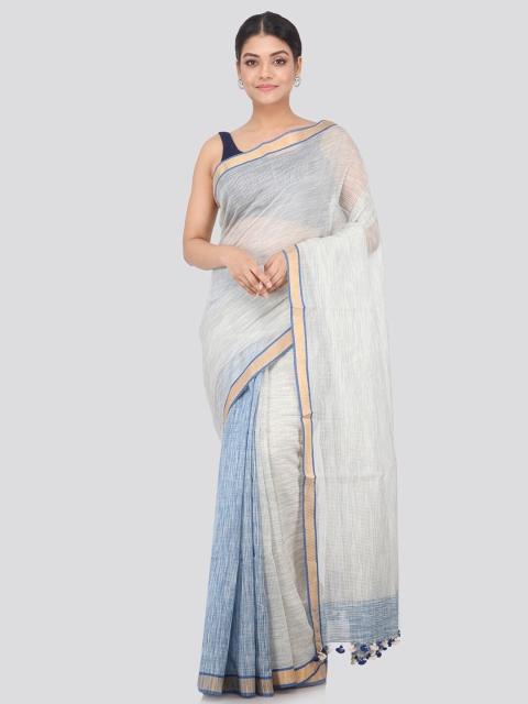 

PinkLoom Blue & Beige Woven Design Zari Silk Cotton Sustainable Saree