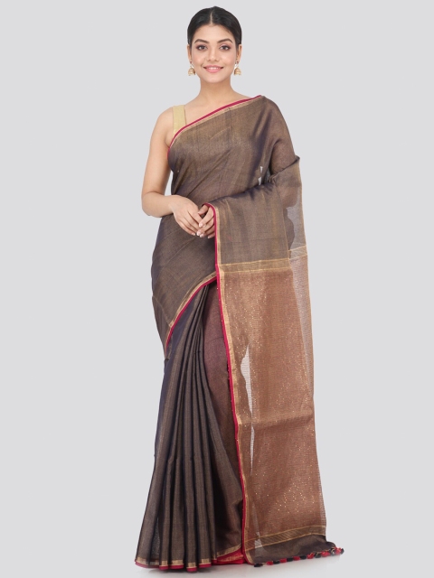 

PinkLoom Brown & Gold-Toned Woven Design Silk Blend Sustainable Saree