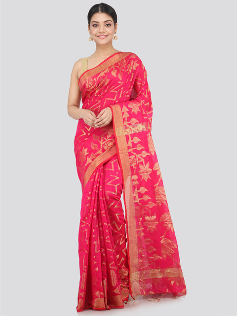 

PinkLoom Pink Woven Design Zari Saree