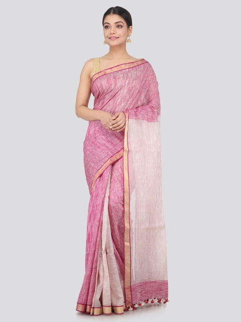 

PinkLoom Pink & White Woven Design Pure Cotton Saree