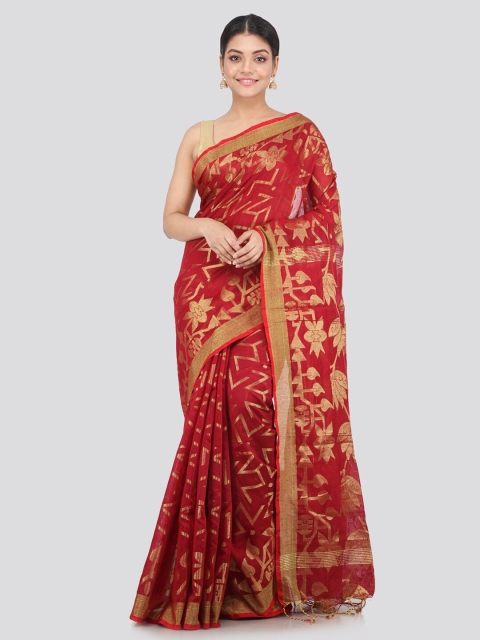 

PinkLoom Maroon & Gold-Toned Woven Design Saree